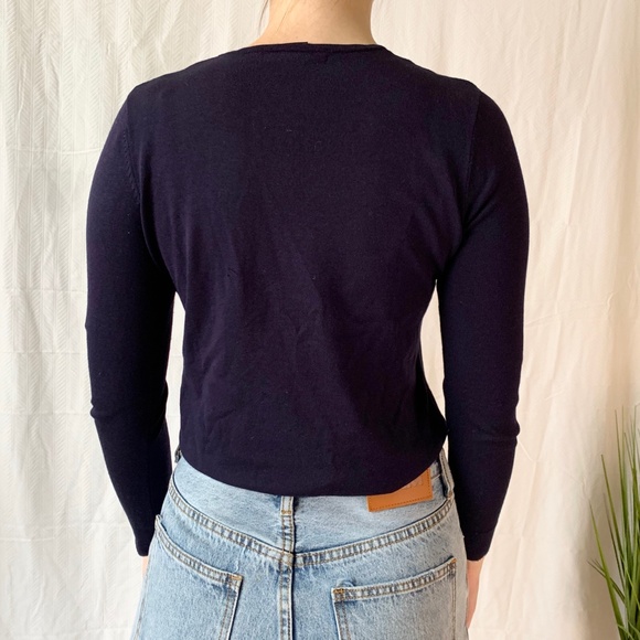 August Silk Button Up Cardigan Navy Petite Small - Picture 4 of 4